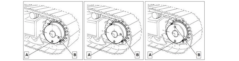 illustratie ter aanduiding van de stand van de doppen op de voorkant van rijmotoren tijdens het verversen van de olie.